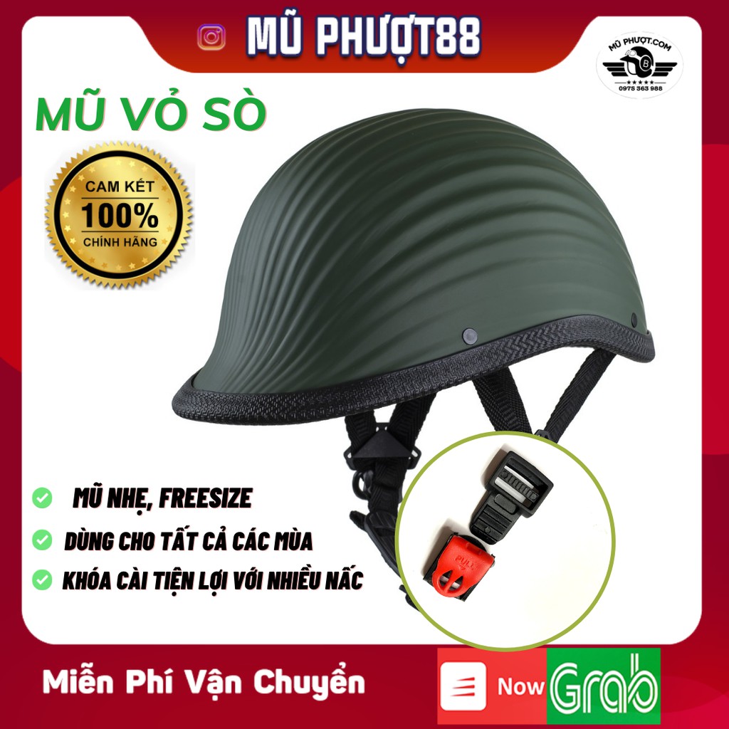 Mũ vỏ sò xanh rêu - Nón bảo hiểm nửa đầu vỏ sò nhẹ nhàng, Thời Trang, Phong Cách