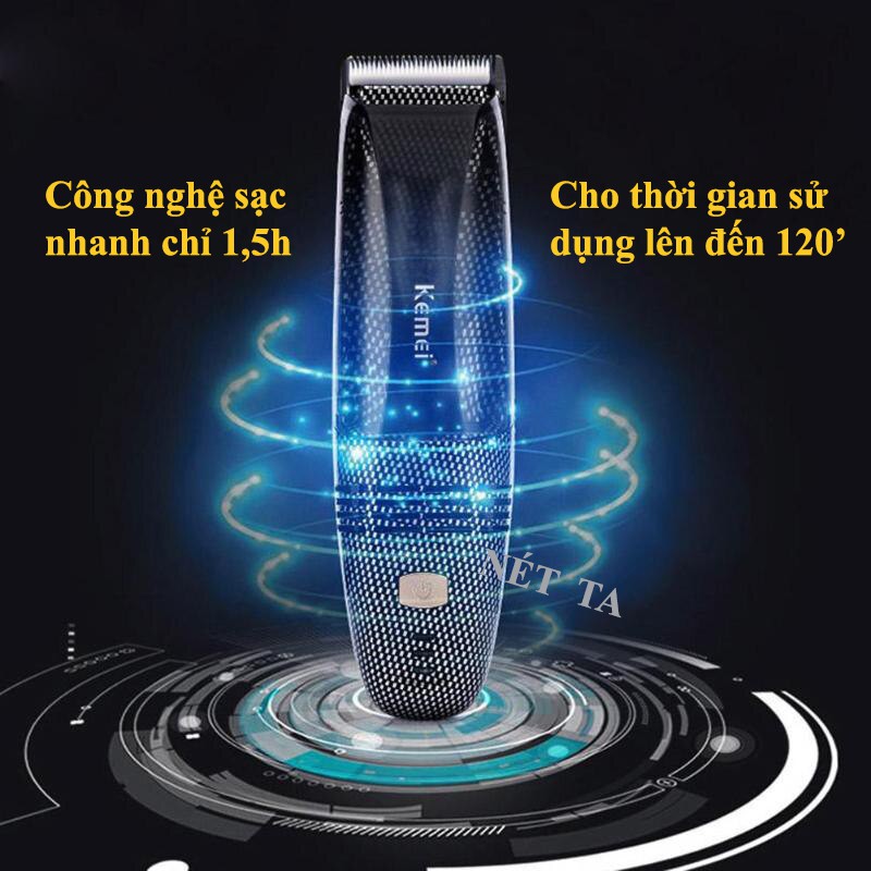 Tôngđơ cắt tóc gia đình và trẻ em không dây KEMEI KM-77 sử dụng pin sạc tiện lợi, công nghệ hút mảnh vụn tóc thông minh