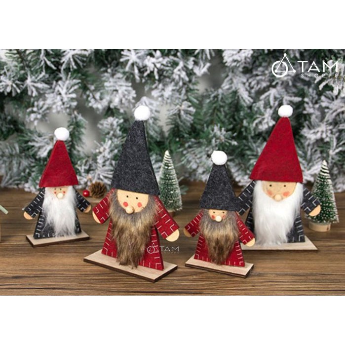 Bộ 2 ông già Noel gỗ áo sọc dang tay mini để bàn X-MHDB-09 TAN
