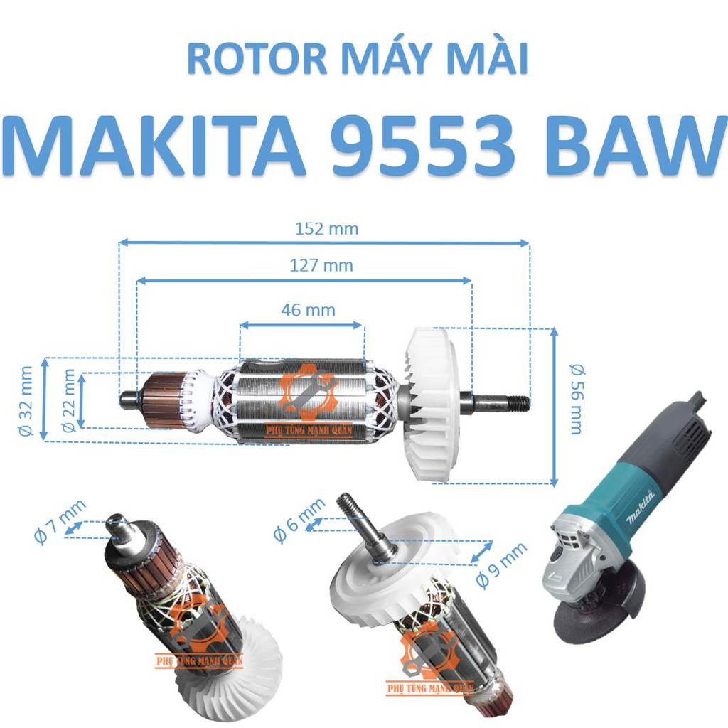 Rotor/ruột máy mài MAKITA 9553 tặng kèm chối than cao cấp