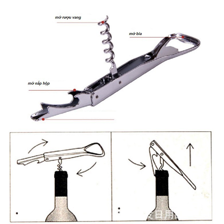 Mở rượu vang inox đa năng cao cấp sáng bóng bền đẹp tiện dụng