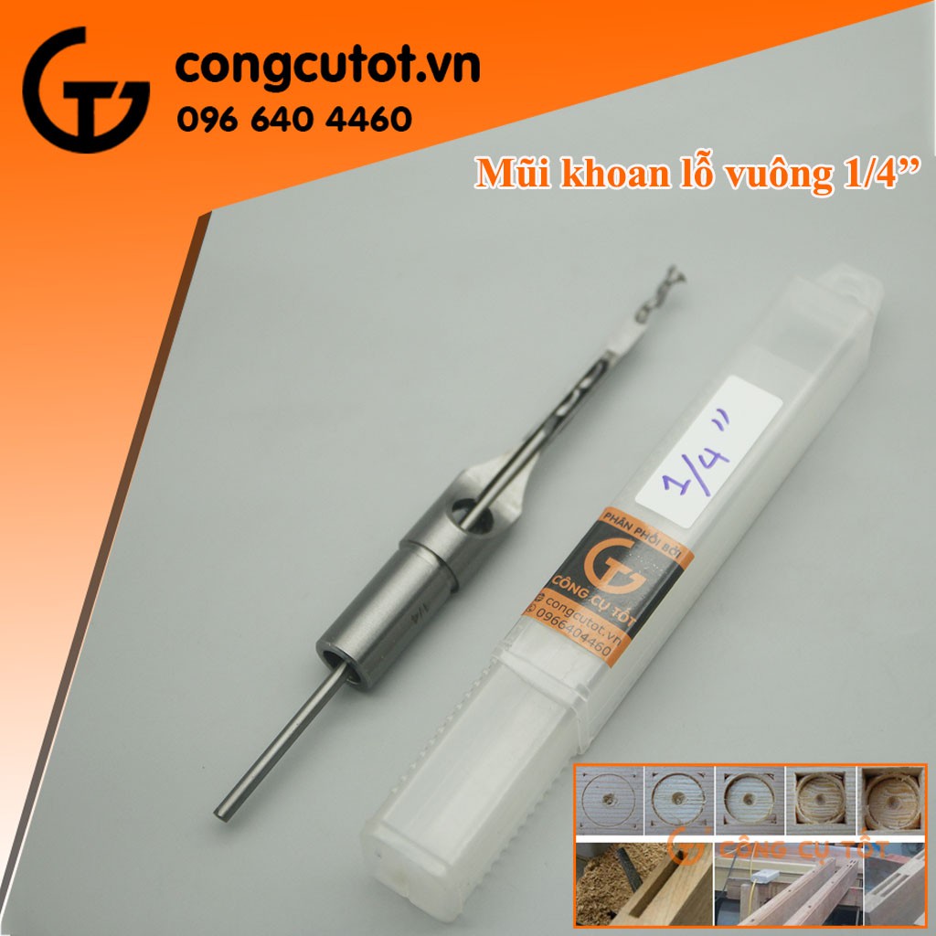 Mũi khoan gỗ lỗ vuông tạo mộng trên gỗ đường kính 1/4inch
