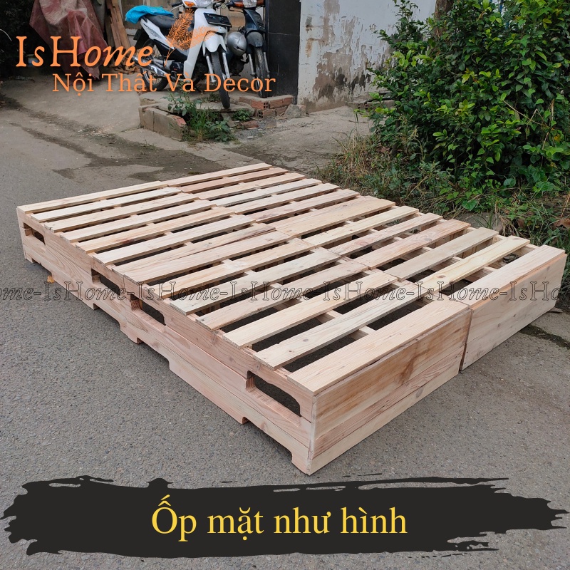 Giường Pallet Gỗ Thông 3 Tầng Đố Khuyết Cao 30cm