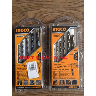 Combo 1 bộ 6 mũi khoan kim loại hss ingco akdb1065 +bộ 5 mũi khoan bê tông đuôi trơn ingco akdb3055