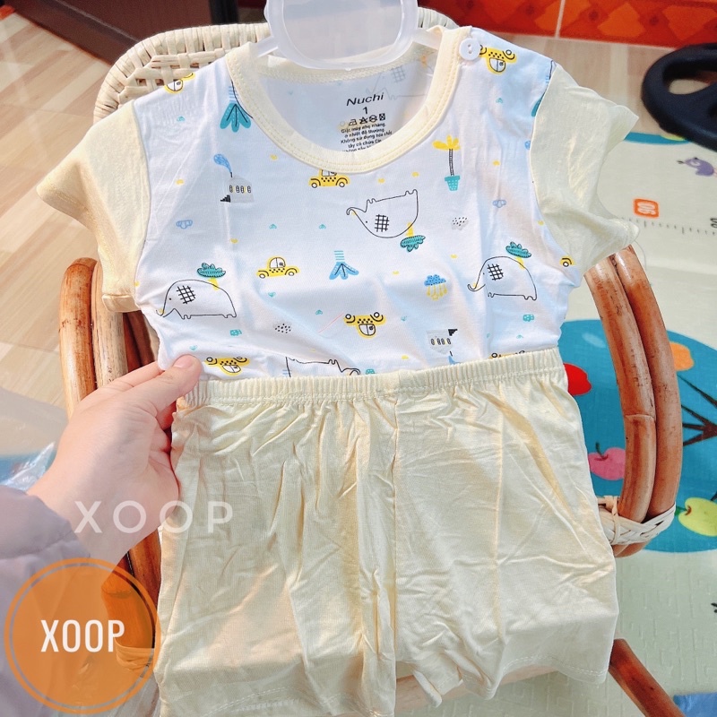 Bộ cộc pettit phối tay cúc cài vai cho bé