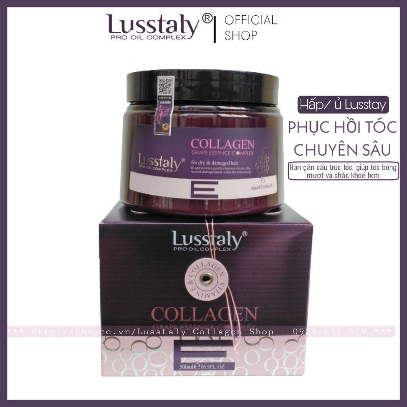 Hấp tóc phục hồi chuyên sâu Lusstaly Collagen 500ML, Kem ủ tóc Collagen LUSSTALY siêu phục hồi
