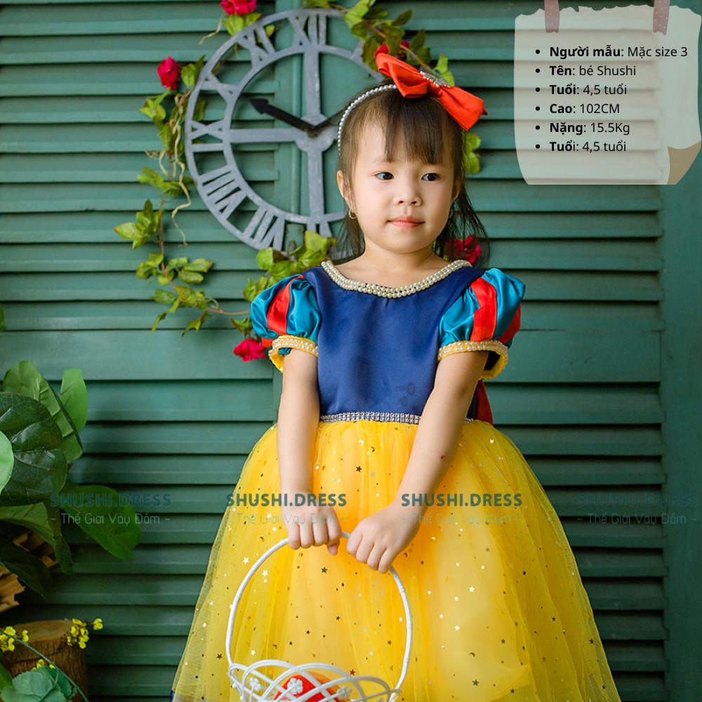 Đầm công chúa bạch tuyết váy công chúa cho bé đi tiệc, thôi nôi, sinh nhật kèm cài tóc SHUSHI