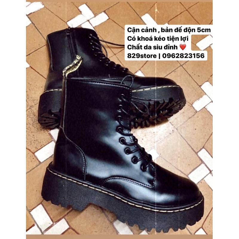 sẵn/ Giày JENNIE blackpink 💔 giày da đen cực 🖤 đế cao 5cm 💓 boot dr marten