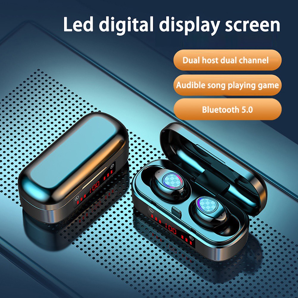 V7 TWS Wireless Bluetooth 5.0 Digital Earbuds Binaural Power Display Earphone