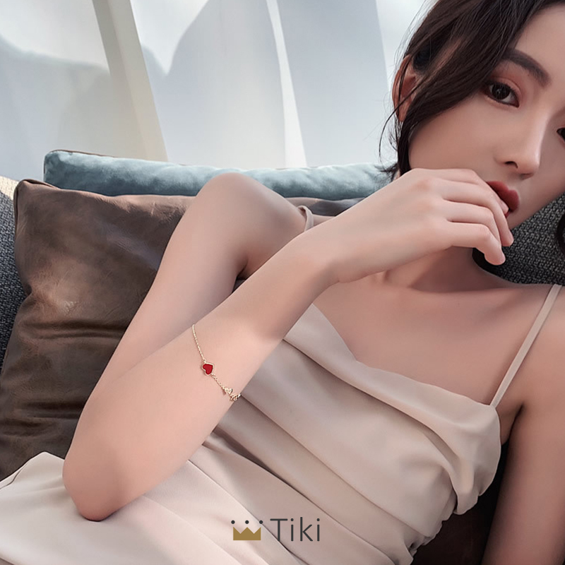 Vòng Tay Hình Trái Tim Đỏ Đính Đá Zircon Thanh Lịch Phong Cách Hàn Quốc Cho Nữ
