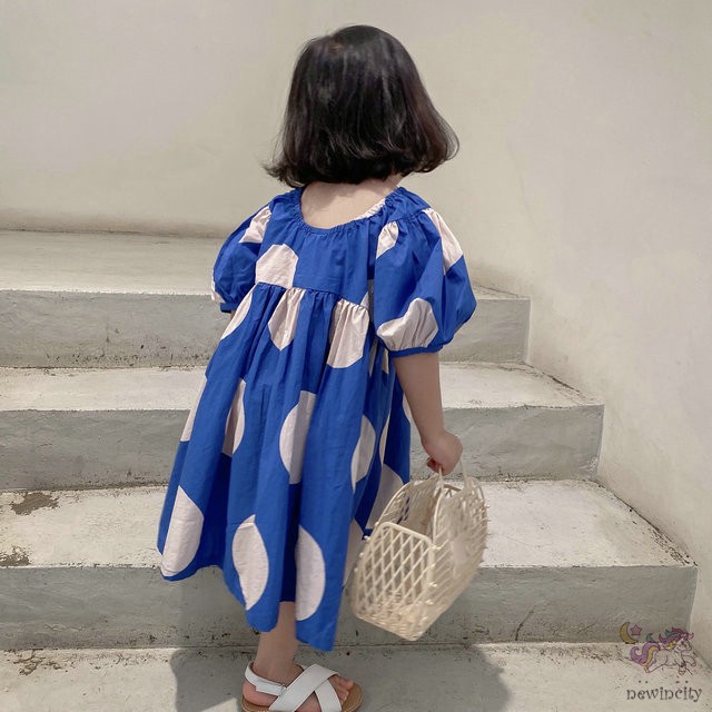 Đầm Công Chúa Cổ Tròn Họa Tiết Chấm Bi Phong Cách Hàn Quốc Đáng Yêu Cho Bé Gái