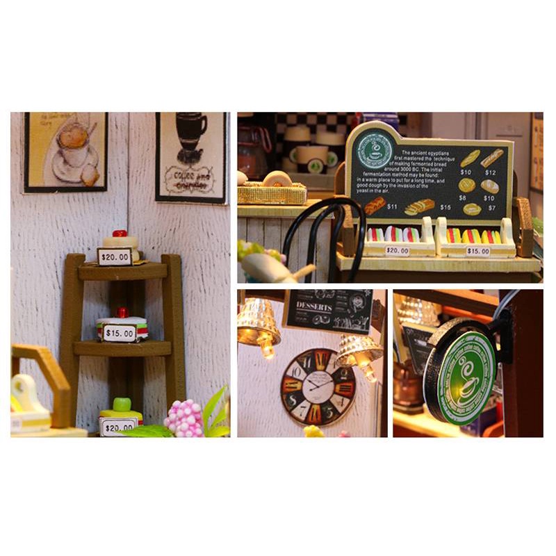 Mô hình quán cà phê mini bằng gỗ trang trí nhà búp bê DIY
