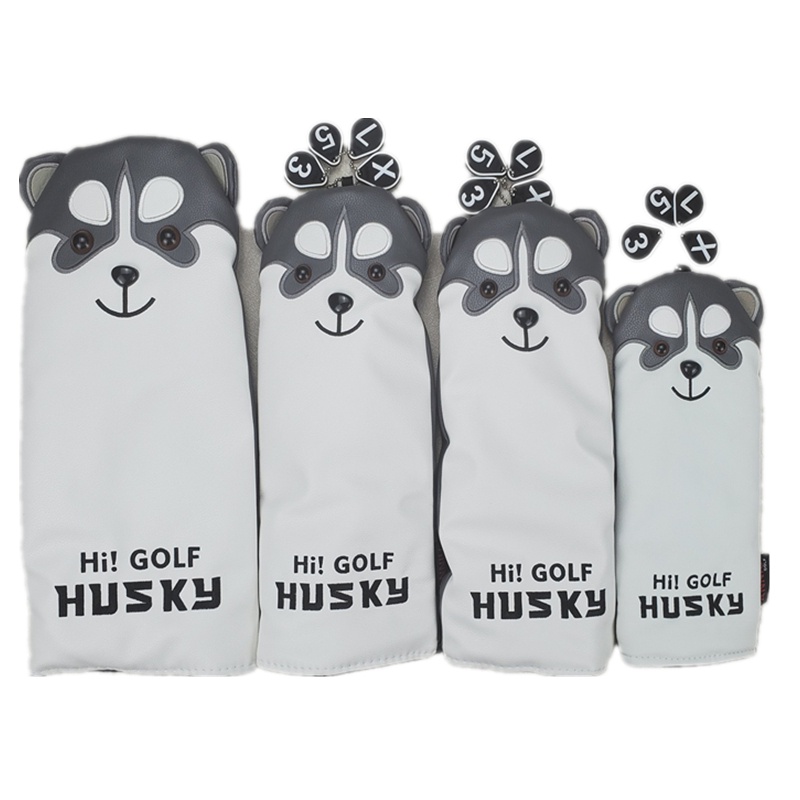 Siberian Husky Golf Thanh Gỗ Bộ Head Cover Dễ Thương Phim Hoạt Hình Câu Lạc Bộ Vỏ Bảo Vệ Cap Push Rod Set nrUk
