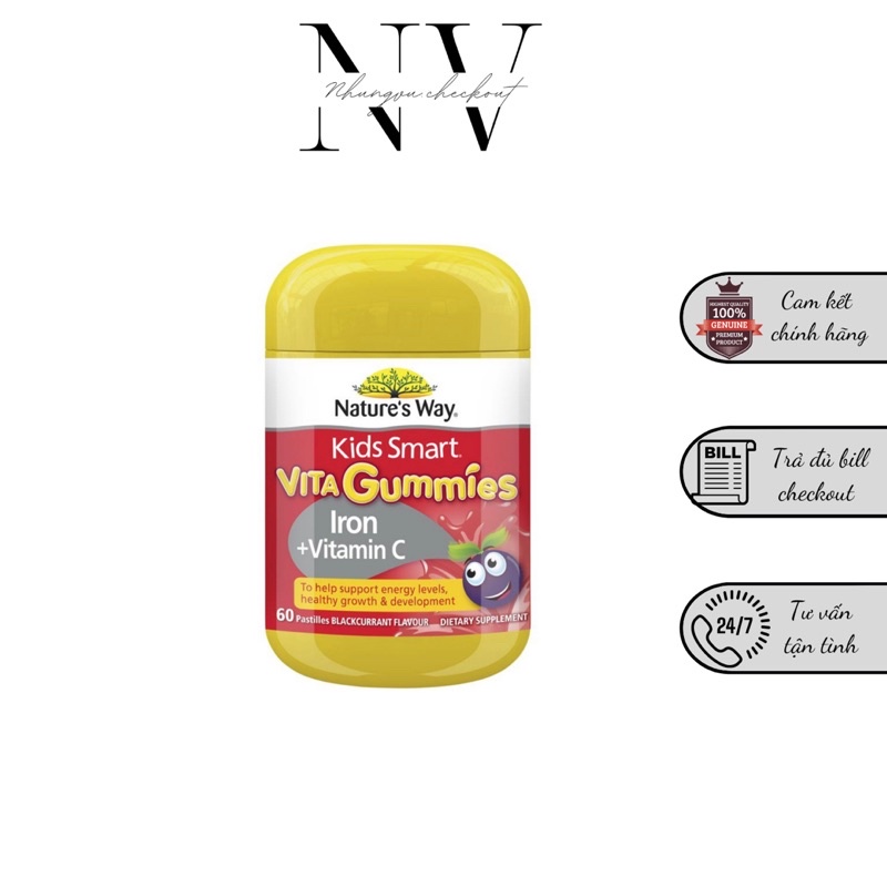 {Bill Úc}Kẹo vitamin cho bé Nature's Way Kids Smart Vita Gummies Multi Vitamin for Fussy Eaters 60v