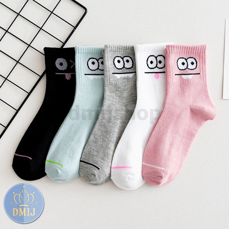 Set 5 đôi tất nữ cổ cao nhiều màu vớ nữ cổ cao họa tiết đôi mắt TD44