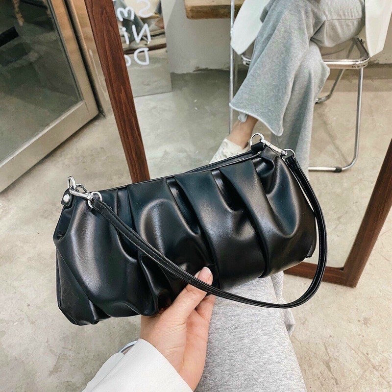 Túi xách nữ đeo chéo, túi đeo vai da xếp ly thời trang