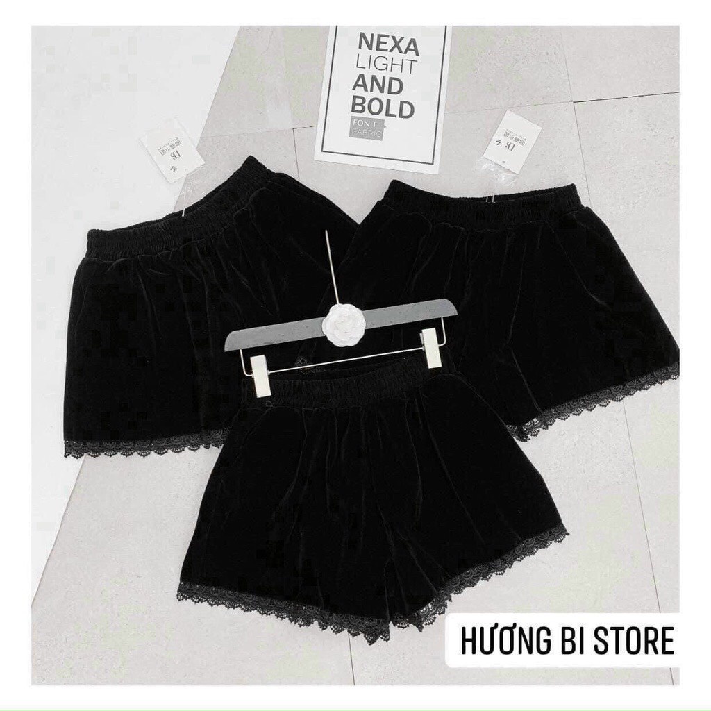 Quần short nhung phối ren cạp cao thời trang Banamo Fashion 694 | BigBuy360 - bigbuy360.vn
