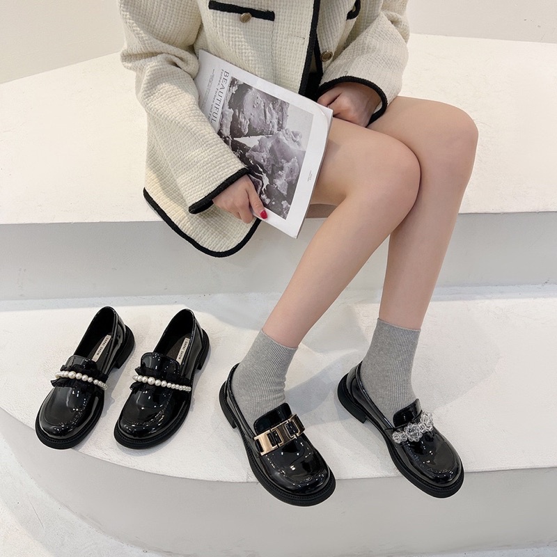 Giày lười nữ Loafer mũi tròn ulzzang đế dày da bóng đẹp phong cách Anh G022 Eudora899