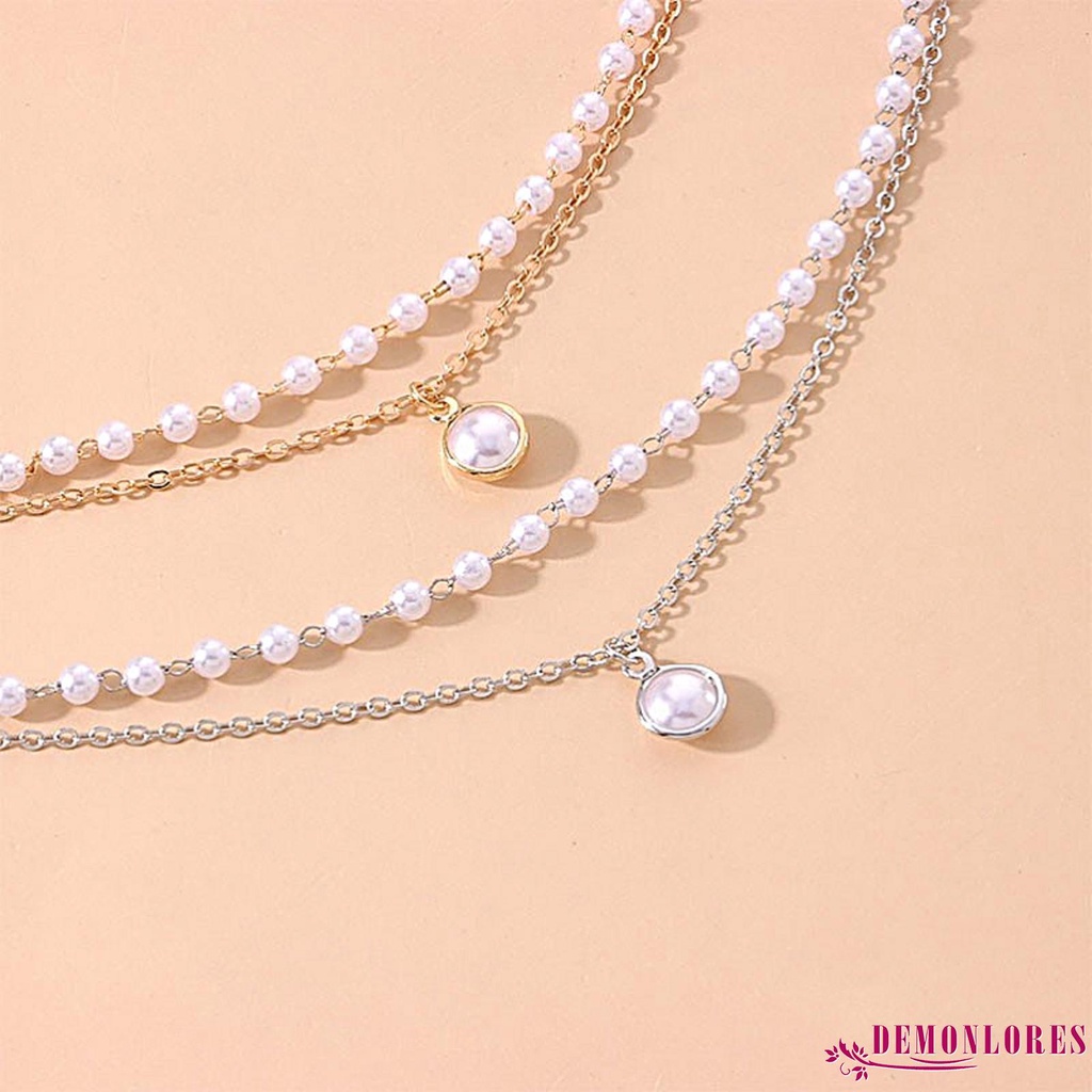 Vòng cổ Nhiều Lớp Đính Ngọc Trai Nhân Tạo Màu Bạc / Vàng Kim Thời Trang Cho Nữ