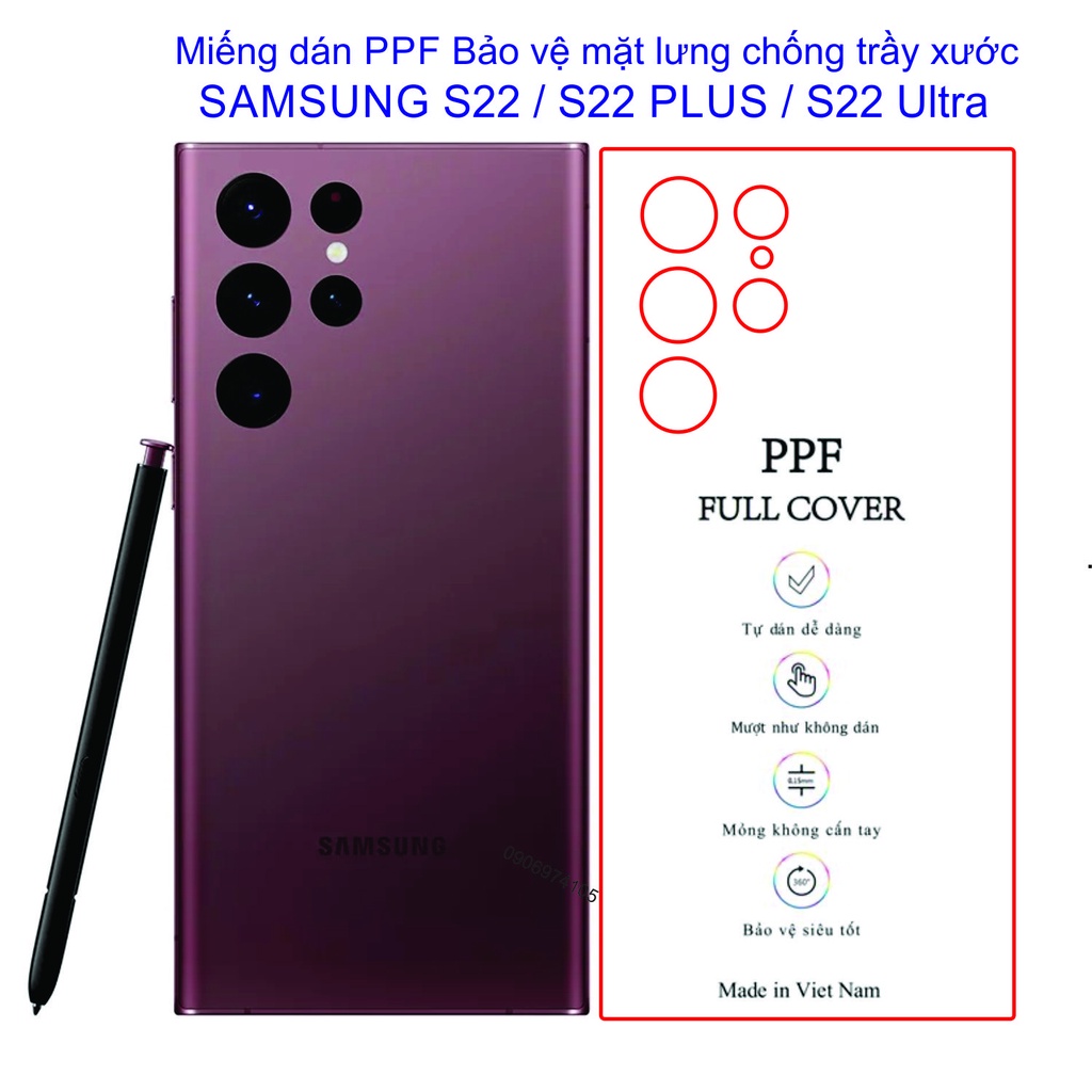 Miếng Dán PPF mặt lưng trong suốt SAMSUNG S22 Ultra / S22 plus / S22 bảo vệ máy chống trầy xước