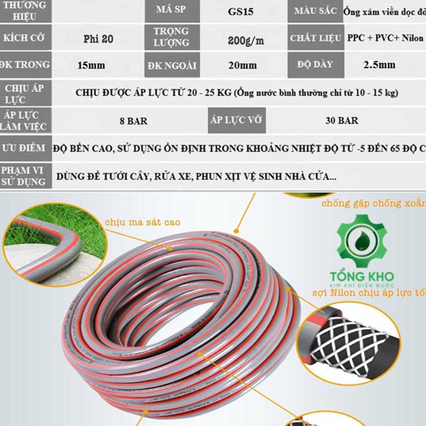 Ống dẫn nước siêu bền 3 lớp chống UV kháng khuẩn phú thịnh  phi 16 20 - Phụ kiện siêu bền dùng tưới cây, rửa xe