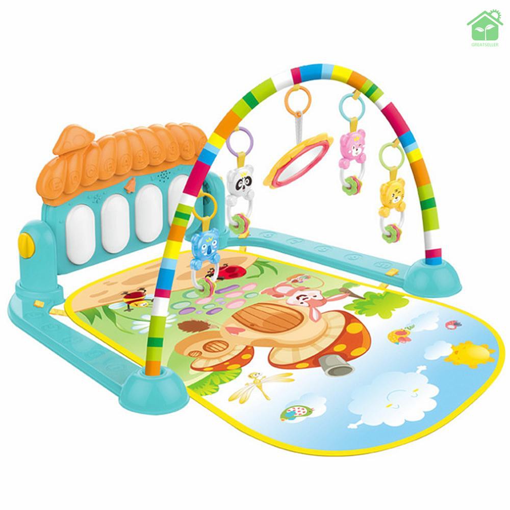 ♥♥gree~2 in 1 Baby Kick and Play Piano Gym Mat Rack Newborn Music Fitness Rack Play Crawling Mat Early Educational Toy for 0~36 Months Babies