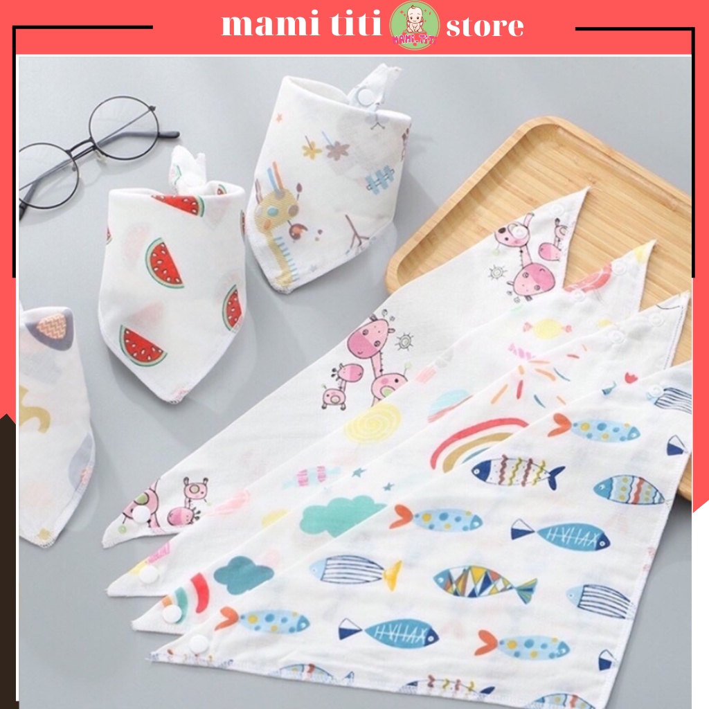 Yếm ăn dặm cho bé, yếm tam giác cúc bấm in nhiều hình ngộ nghĩnh đang yêu - MAMI.ITIT