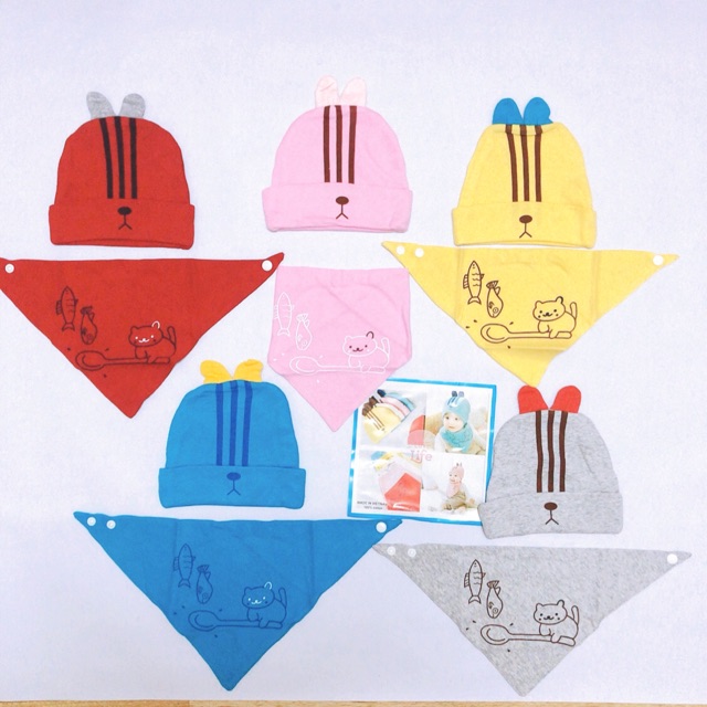 [CÓ CLIP] SET KHĂN + MŨ 100% COTTON CHO BÉ TỪ 3TH - 2T(MẪU 4)
