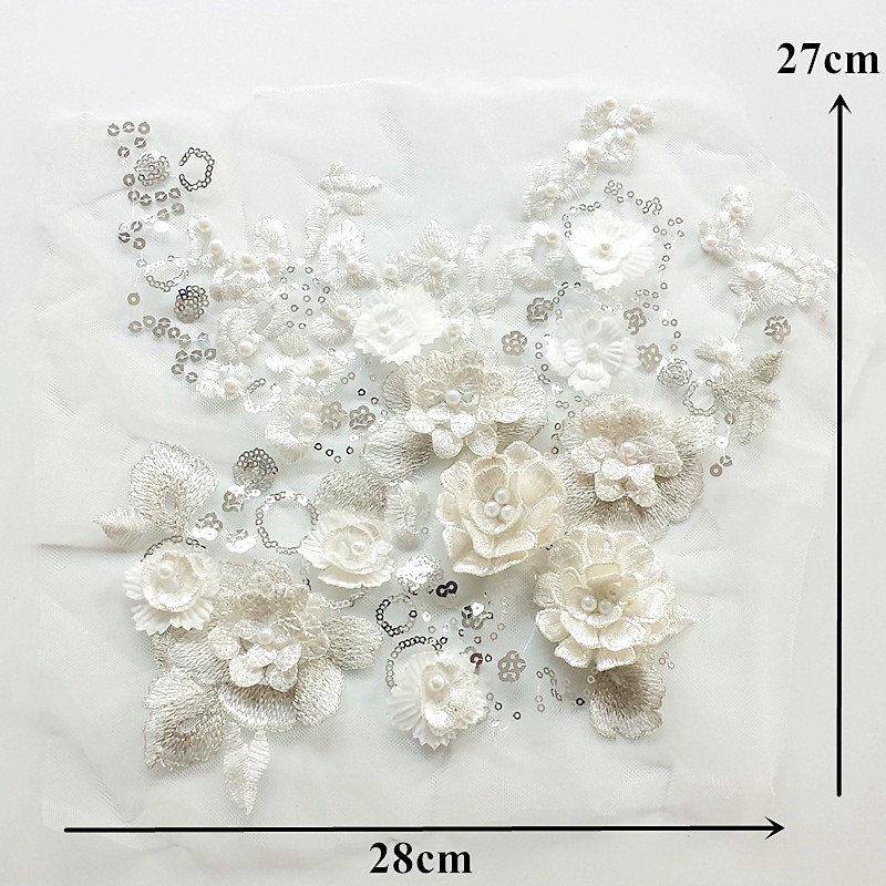 Tấm Vải Ren Thêu Hoa Đính Ngọc Trai / Kim Sa Lấp Lánh Dùng Làm Đồ Thủ Công / Trang Trí Váy Cưới