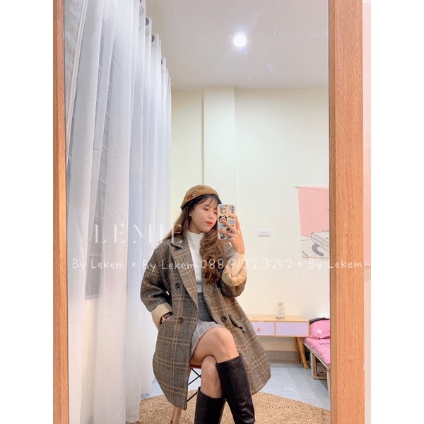 Áo Khoác Dạ Kẻ 2 Lớp Phong Cách Hàn Quốc Size S M lekemqc