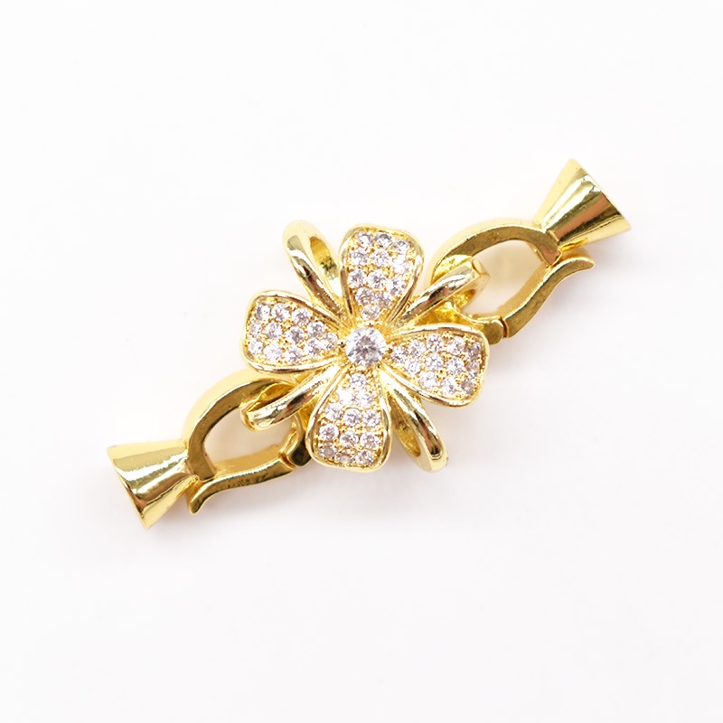 [K35B] Phụ kiện trang sức (DIY) - Chốt khóa cỏ 4 lá nạm đá gắn mặt làm vòng cổ vòng tay