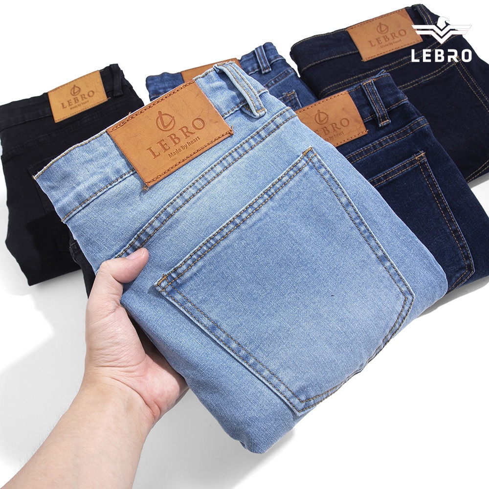 Quần jean dáng slimfit nam form skinny trơn  Hàng Xuất Khẩu LEBRO Quần bò nam co giãn đen xanh L026A