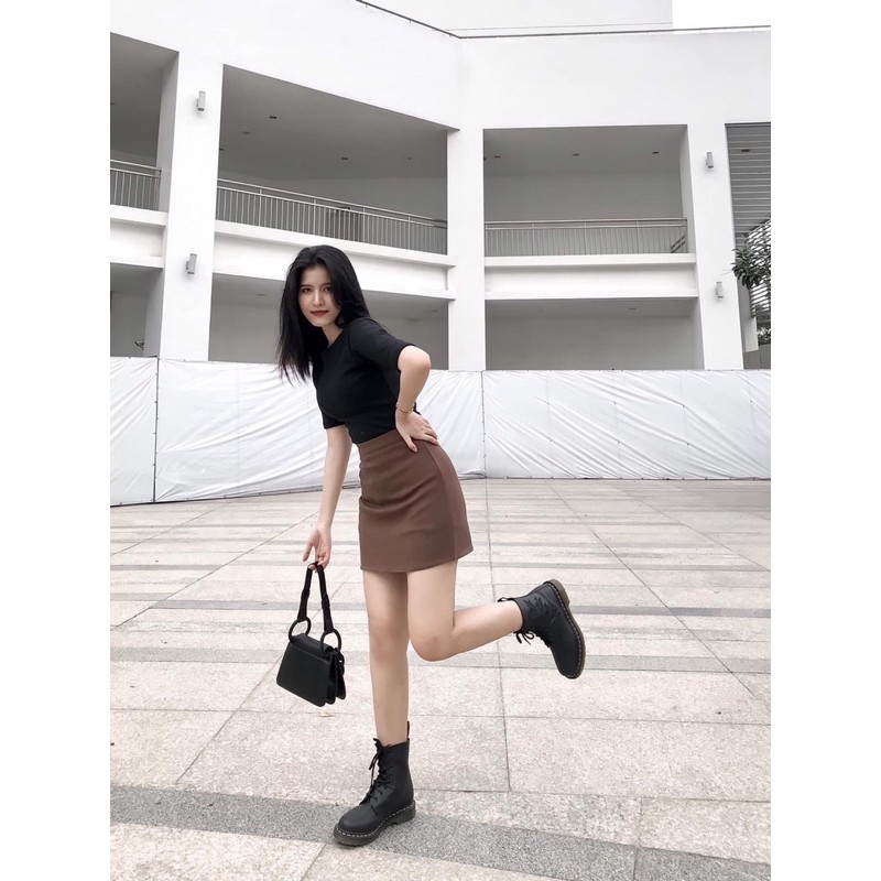 COMBO CHÂN VÁY ÁO CROPTOP CỔ TRÒN