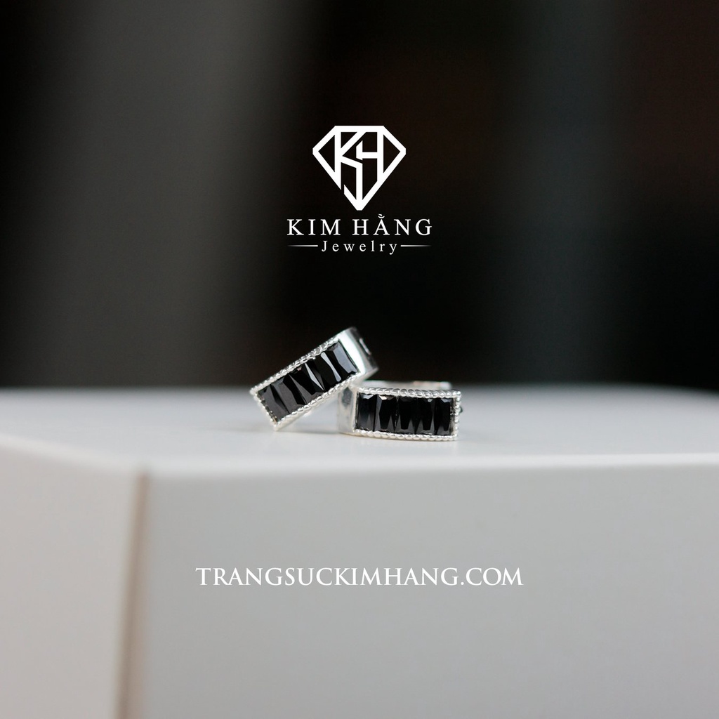 Khuyên Tai BẠC Thiết Kế Đá Baguette ĐEN
