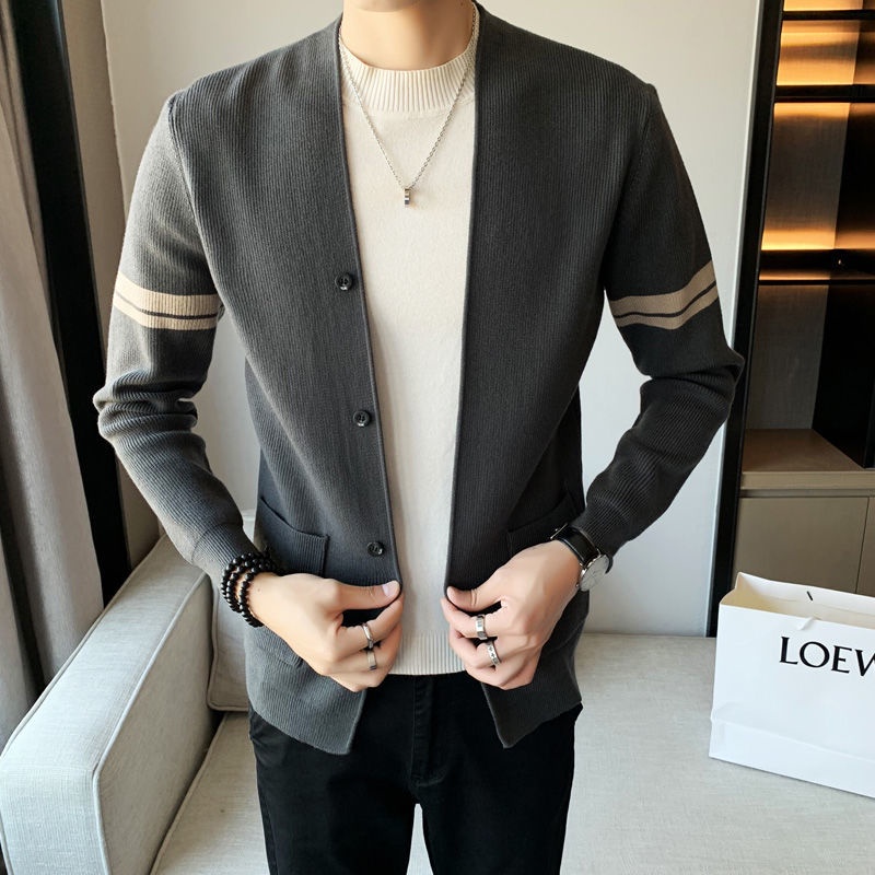 Áo Khoác Cardigan Dệt Kim Cổ Chữ V Dáng Ôm Phong Cách Hàn Quốc Cho Nam Giới