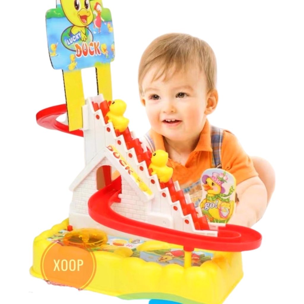 Đồ Chơi Cầu Trượt Vịt Vàng Leo Thang, vịt leo thang Có Đèn + Có Nhạc cho bé