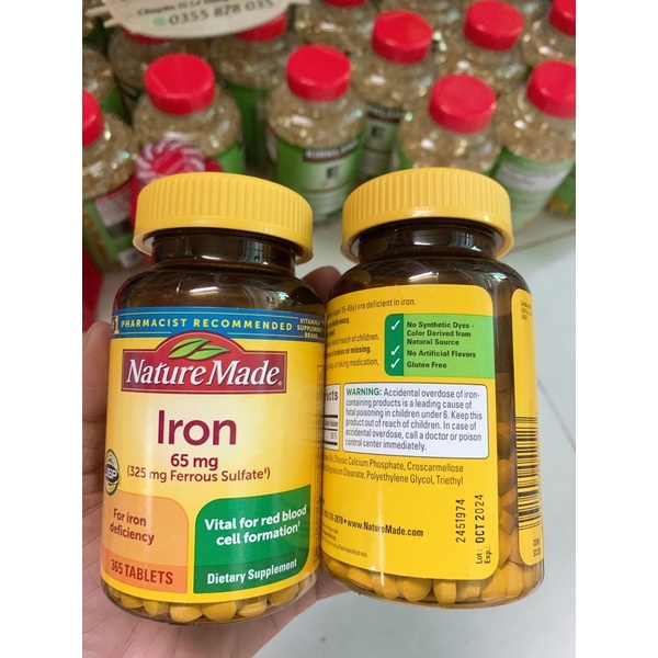 DATE 2.2025 Viên uống bổ sung sắt Iron 65mg Nature Made 365 viên