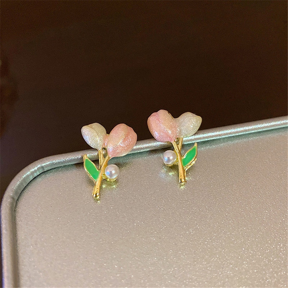 Khuyên Tai Hoa Tulip Màu Hồng Thiết Kế Mới Ngọt Ngào Cao Cấp Thời Trang Mùa Hè