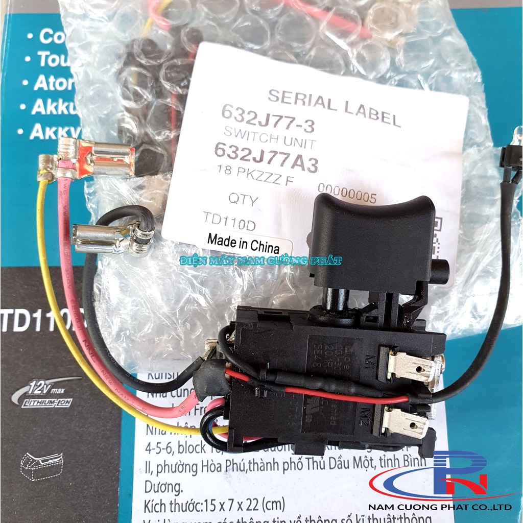 Công tắc máy vặn vít HP331 HP333 TD110 Makita 632J77-3