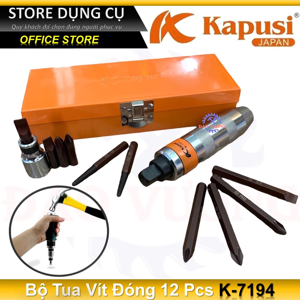 Bộ vít đóng xoay chiều 12 chi tiết cao cấp Kapusi K-7194 Japan | Tua vít đóng tháo ốc gãy tiêu chuẩn K-7192 7 chi tiết