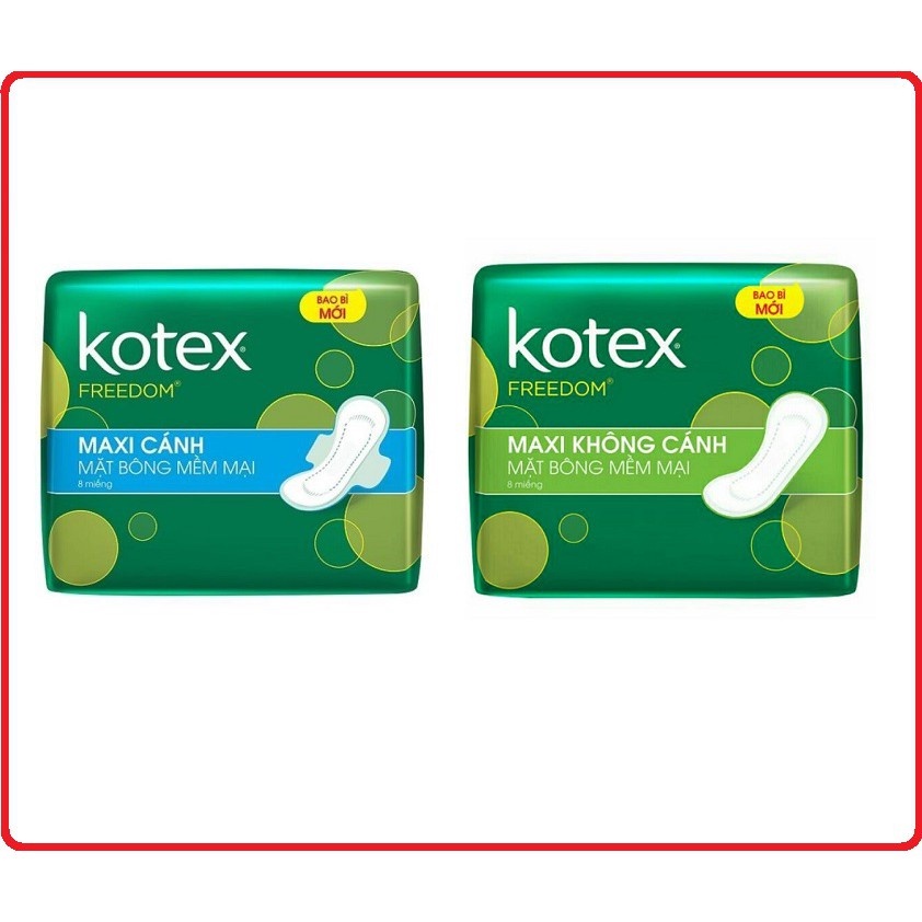 Băng vệ sinh Kotex Freedom Maxi cánh/ không cánh 8 miếng