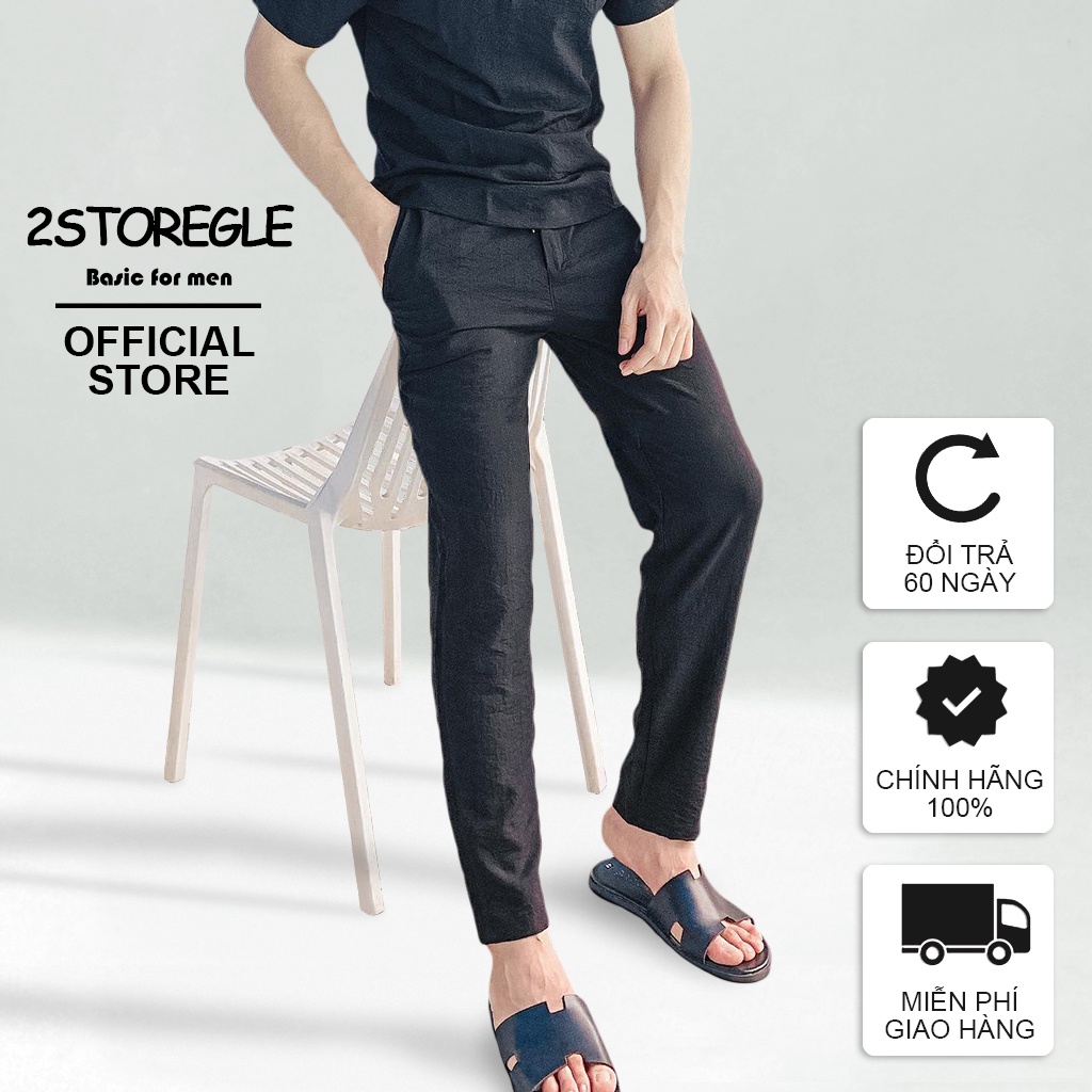 Quần Đũi Dài Nam 2STOREGLE Ống Suông Cạp Chun Khóa Cài Chất Vải Mát Thoáng Khí Thấm Hút Mồ Hôi