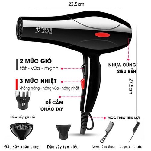 Máy Sấy Tóc DELIYA Chính Hãng 2 Chiều Nóng Lạnh Công Suất Lớn Tặng Kèm 2 Món - LAVITA