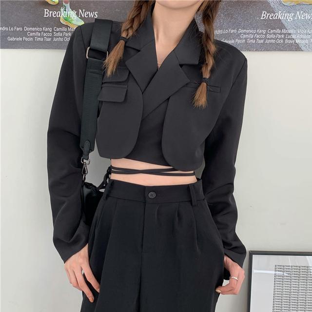 Áo khoác vest DIDIKA phối dây buộc eo dáng ngắn phong cách Hàn Quốc thanh lịch cổ điển cho nữ