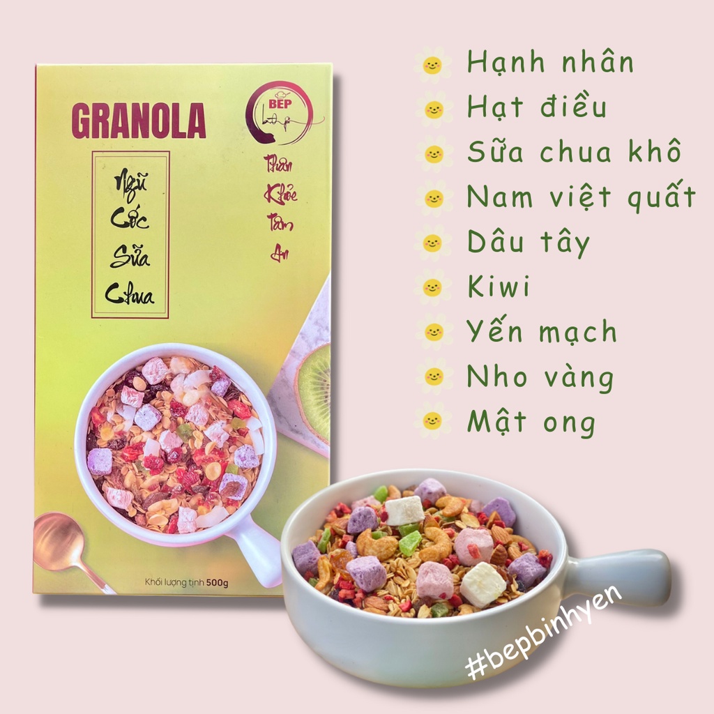 Granola Ăn Kiêng Ngũ Cốc Sữa Chua Giảm Cân Lành Mạnh Bếp Bình Yên Vinatha - 500gram