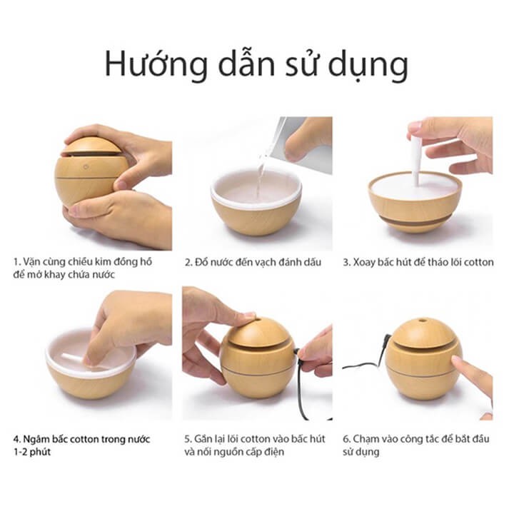 Máy xông tinh dầu khuếch tán tinh dầu phun sương tạo ẩm vân gỗ cao cấp