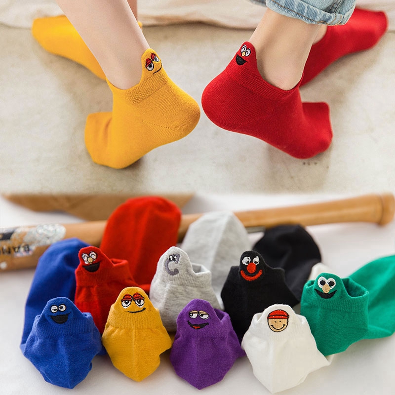 Bộ 5 đôi vớ cotton thêu hình cảm xúc mềm mại xinh xắn