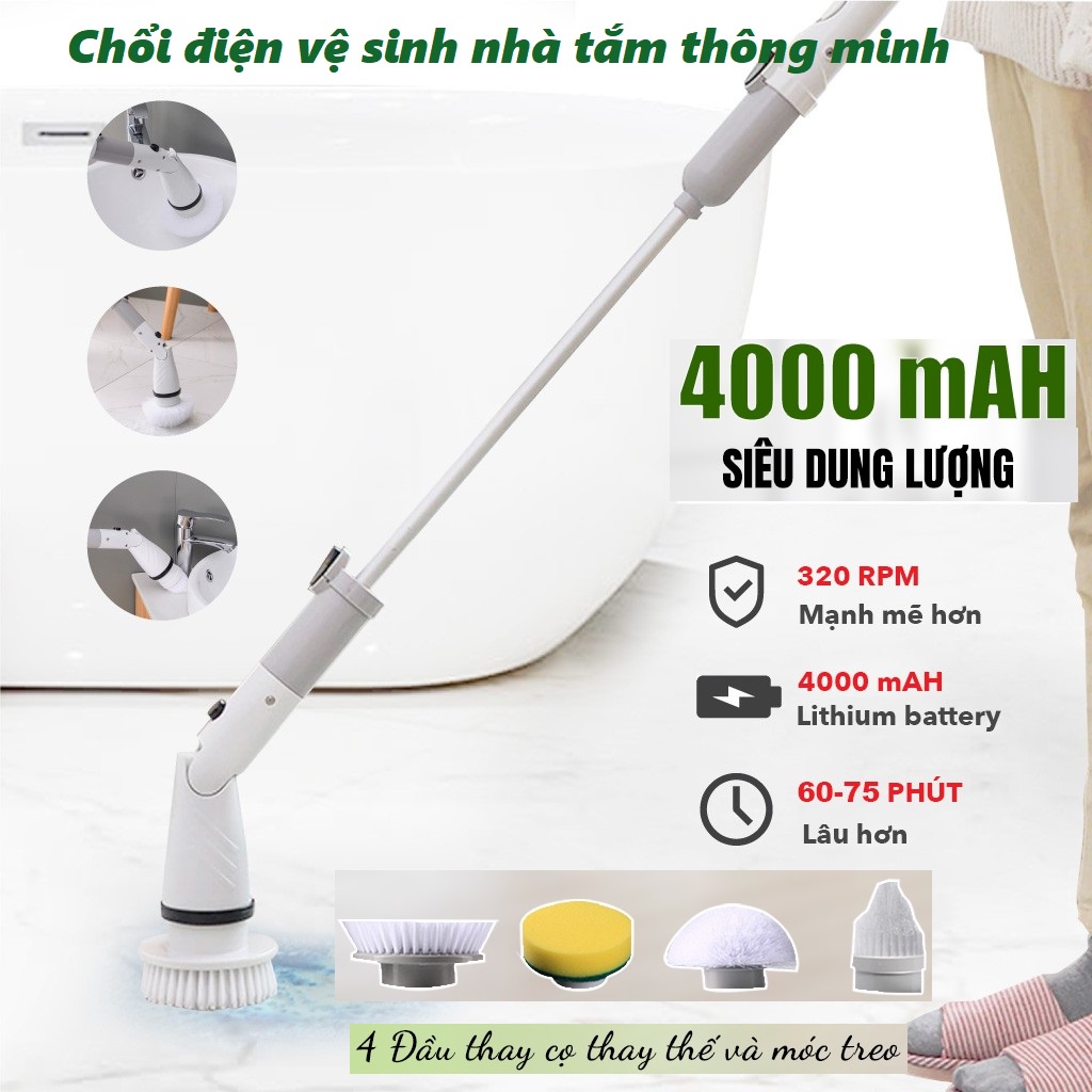 (Có sẵn) Chổi Cọ Nhà Vệ Sinh Bồn Cầu Toilet Bằng Điện Bàn Chải Làm Sạch Vệ Sinh Nhà Tắm Kèm Với 4 Đầu Thay Thế - H1010