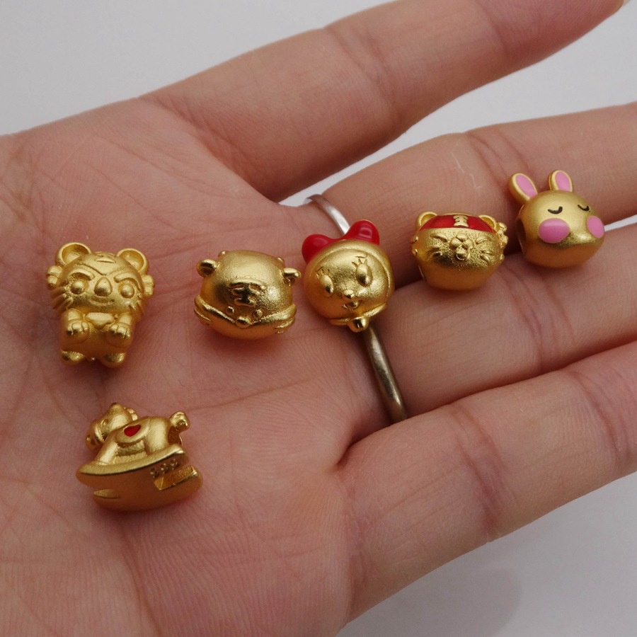 Phụ Kiện Hạt Làm Vòng Tay Hình Hổ/Mèo Màu Vàng Cát D2 Diy