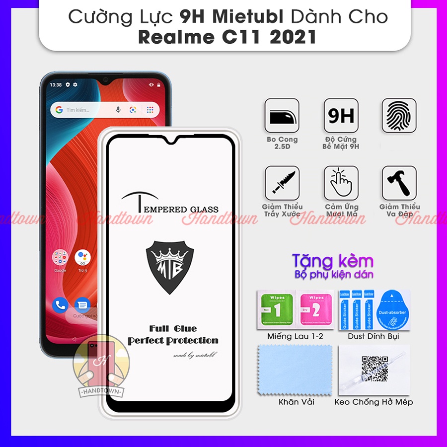 Kính Cường Lực 9H Mietubl Realme C11 2021 Full Màn Đen Full Keo Độ Trong Suốt Cao Không Chấm LiTi Chống Trầy Xước Va Đập